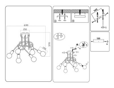 Потолочный светильник в стиле лофт TR80419/5 BK/GD черный/золото E27/5 max 60W D690*370