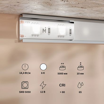 Светодиодная лента Base 12В 5050 14,4Вт/м 6000K 5м IP 65 201188. TM Maytoni