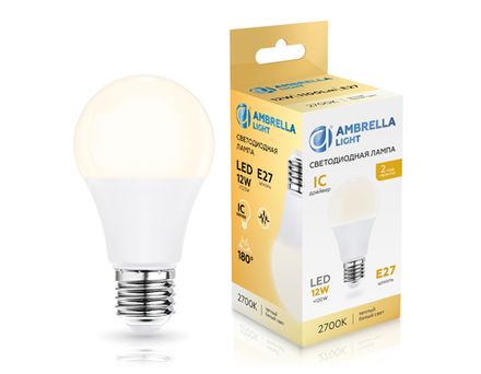 Лампа светодиодная 601203 LED A60 12W IC E27 2700K 175-265V