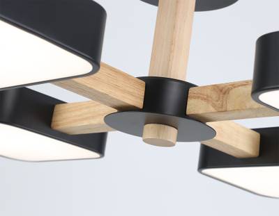 Светильник светодиодный подвесной FL4880/4 BK/WD черный/дерево 72W 3000-6000K D610*160 (без ПДУ)