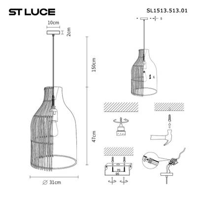 SL1513.513.01 Светильник подвесной ST-Luce Белый/Розовый E27 1*40W