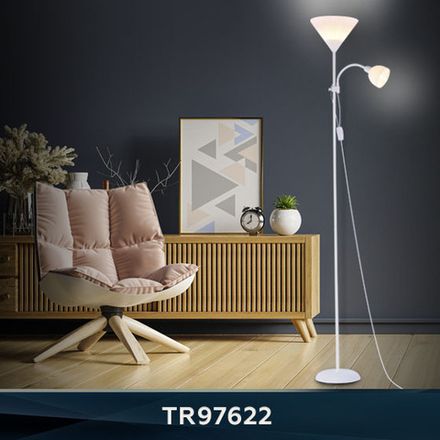 Светильник напольный с выключателем на проводе TR97622 WH белый E27+E14 max 40W D245/100*1770