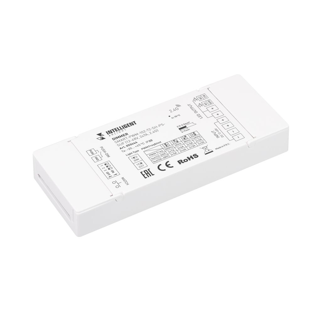 INTELLIGENT ARLIGHT Диммер SMART-PWM-102-72-SH-PS-SUF (12-48V, 2x7A, 2.4G) (IARL, IP20 Пластик, 5 лет)
