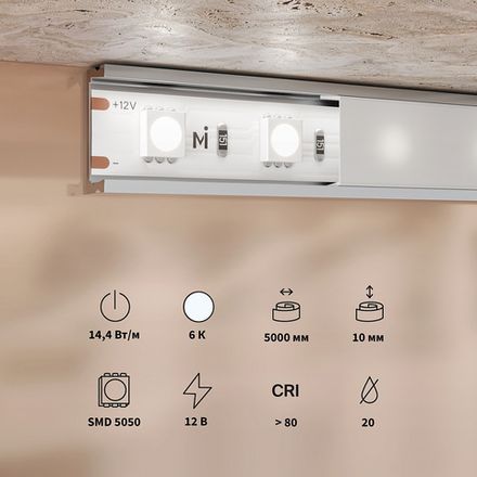 Светодиодная лента Base 12В 5050 14,4Вт/м 6000K 5м IP 20 201185. TM Maytoni
