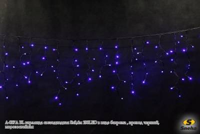 A-057A BL гирлянда светодиодная 5х0,6м 180LED в виде "бахрома" , провод черный, морозостойкая