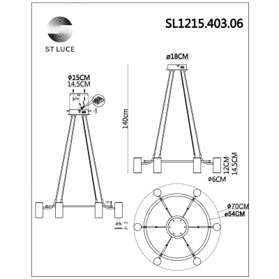 SL1215.403.06 Светильник подвесной ST-Luce Черный, Латунь/Латунь GU10 6*5W 4000K