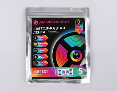 Светодиодная лента RGB с регулировкой температуры света GS4501 5050+2835 90Led/ 13W m/ 24V IP20 RGB+CCT 3000-6500K/ 5000*12*1.87mm/ кратность резки 166mm (6 конт.)