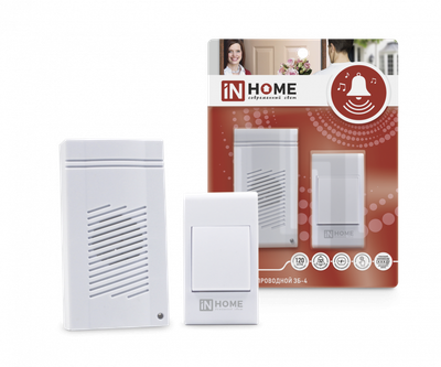 Звонок беспроводной полиф. ЗБ-4 32 мелодии 120м сетевой с цифр. кодир. с кнопкой бел. IN HOME 4690612013329