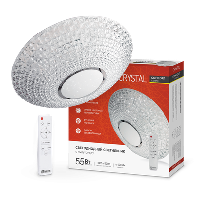 Светильник светодиодный COMFORT CRYSTAL 55Вт 3000-6500К 4400лм 230В 400х100мм с пультом ДУ IN HOME 4690612034898