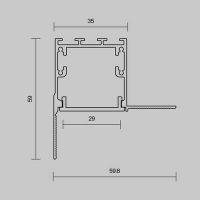 Алюминиевый профиль встраиваемый скрытого монтажа 59x59 (Серебро, 2 м), ALM-5959-S-2M 636014