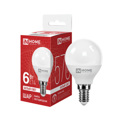 Лампа светодиодная LED-ШАР-VC 6Вт шар 4000К нейтр. бел. E14 570лм 230В IN HOME 4690612020518