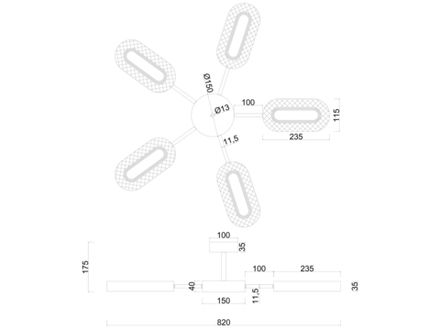 Потолочная люстра ARTE LAMP OVALE A2489PL-5GO, 1хLED