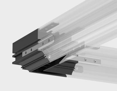 Коннектор угловой 90° для шинопровода в натяжной потолок системы крепления Гарпун Magnetic standard 48V 10mm GL1981 BK черный 100*100