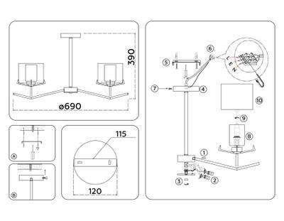 Светильник подвесной LH57001/5 SN/FR никель/белый матовый E14/5 max 40W D690*390