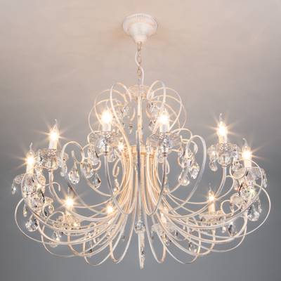 Люстра подвесная с хрусталем 3305/12 белый с золотом / прозрачный хрусталь