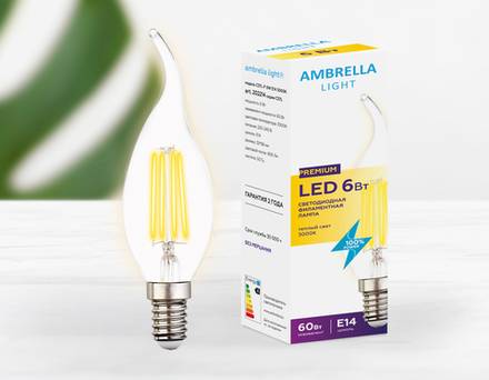 Светодиодная лампа Filament LED C37L-F 6W E14 3000K (60W)