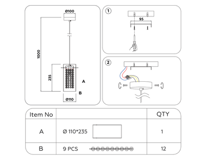 Подвесной светильник с хрусталем TR3660 GD/CL золото/прозрачный E14 max 40W D110*1000