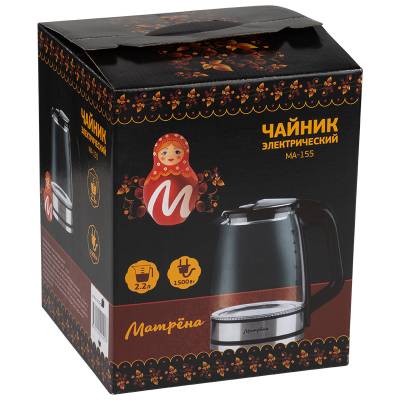 Чайник МАТРЁНА MA-155 электрический (2,2 л) стекло черный