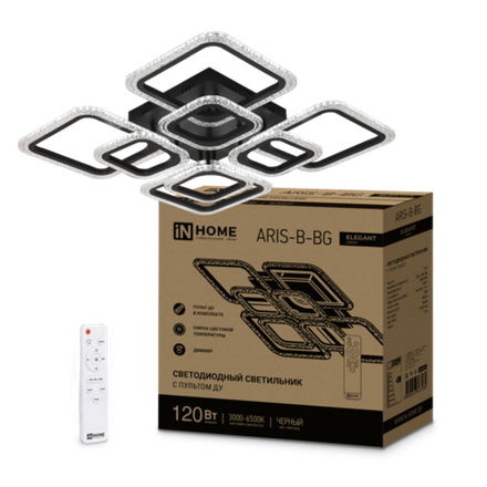 Светильник светодиодный ELEGANT ARIS-B-BG 120Вт 3000-6500К 8400лм 230В 600х600х110мм ПУ черн. IN HOME 4690612043265