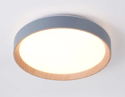 Потолочный светодиодный светильник с пультом FZ1320 GR/LWD серый/светлое дерево IP20 41W 3000-6400K D390*70 (ПДУ ИК)
