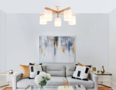 Подвесная люстра TR83113/5 WH/LW белый/светлое дерево E27/5 max 40W D700*325