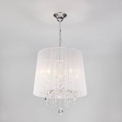 Люстра подвесная с абажуром и хрусталем 2045/5 хром/белый