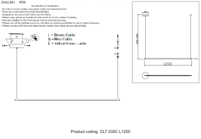Светильник подвесной Crystal Lux CLT 035C L1200 BL 1400/226