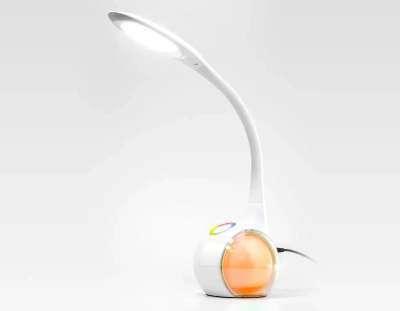 Светодиодная настольная лампа с RGB подсветкой DE532 WH белый LED 4200K+RGB 7.5W