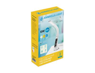 Светодиодная настольная лампа с дисплеем DE508 WH белый LED 3000-6400K 6W+LCD 2W