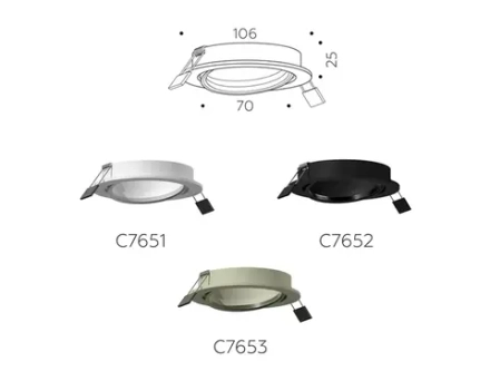 Корпус светильника встраиваемый поворотный для насадок D70mm C7652 SBK черный песок D106*H25mm MR16 GU5.3