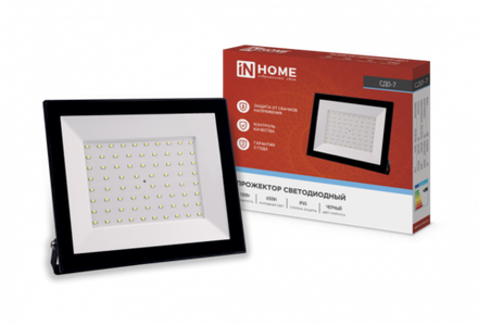 Прожектор светодиодный СДО-7 100Вт 6500К IP65 9000лм 230В черн. IN HOME 4690612034652