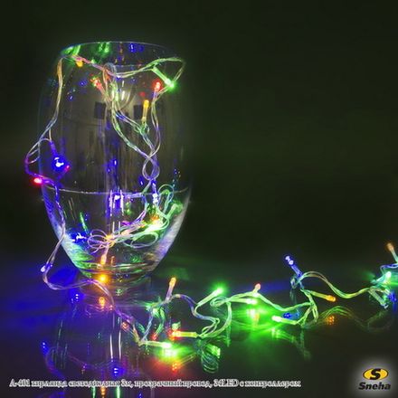 A-401 гирлянда светодиодная 3м, прозрачный провод, 34LED с контроллером