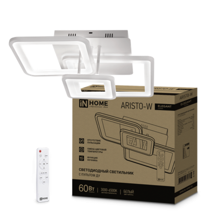 Светильник светодиодный ELEGANT ARISTO-W 60Вт 3000-6500К 4700лм 230В 531х448х151мм пульт ДУ бел. IN HOME 4690612047270