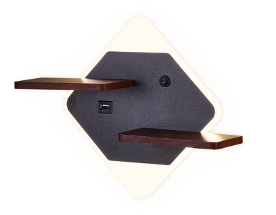 Настенный светодиодный светильник с выключателем, USB и полкой FW101 CF/WD кофе/дерево LED 3000K/4200K/6400K 12W 340*250*105