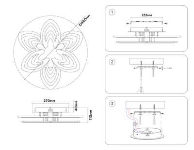 Потолочный светодиодный светильник с пультом FA4546/3+3 WH белый 3000K-6400K 76W D490*110 (ПДУ ИК)