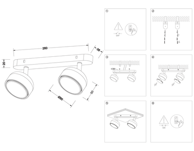 Светильник накладной TN71011/2 WH белый GX53/2 max 12W 260*80*90