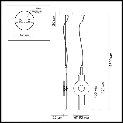 5407/12L MODERN ODL_EX24 101 черный/золотой/металл/стекло Подвес LED 12W 3000K 1005Лм MAGNET
