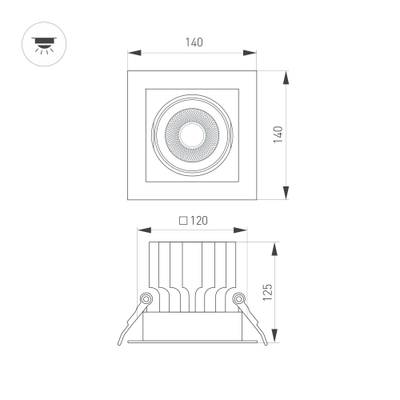 Светильник MS-VORTEX-BUILT-S140x140-30W Warm3000 (WH-WH, 50 deg, 230V) (Arlight, IP20 Металл, 5 лет)
