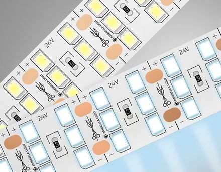 Светодиодная лента трехрядная GS3903 2835 324Led/ 26W m/ 24V IP20 6500K/ 5000*18*1.2mm/ кратность резки 18.5mm (2 конт.)
