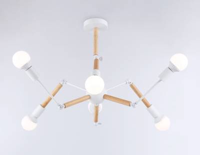 Подвесной светильник в стиле лофт TR80485/6 WH/LW белый/светлое дерево E27/6 max 60W D930*510