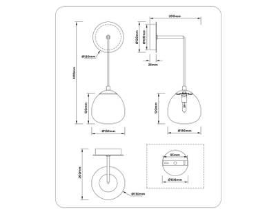 Светильник настенный LH51005 SGD/BK/FR золотой песок/черный/белый матовый G9 max 28W 130*200*400