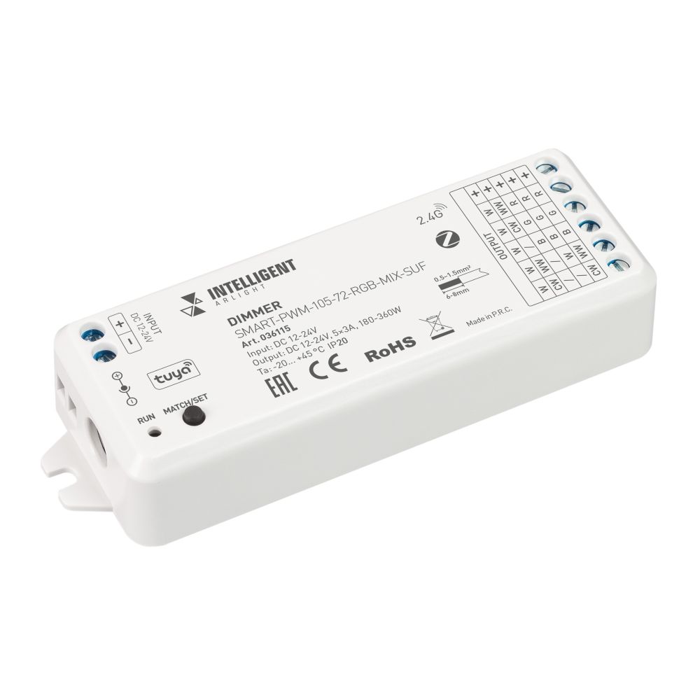 INTELLIGENT ARLIGHT Диммер SMART-PWM-105-72-RGB-MIX-SUF (12-24V, 5x3A, ZB, 2.4G) (IARL, Пластик) INTELLIGENT ARLIGHT Диммер SMART-PWM-105-72-RGB-MIX-SUF (12-24V, 5x3A, ZB, 2.4G) (IARL, Пластик)