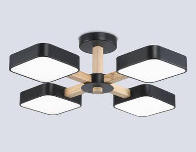 Светильник светодиодный подвесной FL4880/4 BK/WD черный/дерево 72W 3000-6000K D610*160 (без ПДУ)