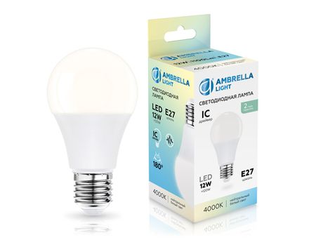 Лампа светодиодная 601204 LED A60 12W IC E27 4000K 175-265V