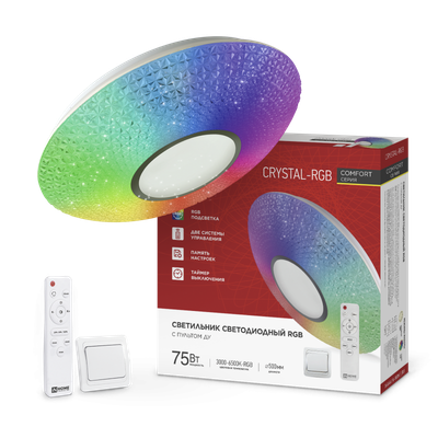 Светильник светодиодный COMFORT CRYSTAL-RGB 75Вт 3000-6500К 6000лм 230В 500х115мм с пультом ДУ IN HOME 4690612059983