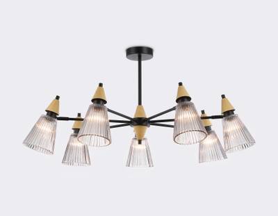 Светильник на штанге LH58116/7 BK/LW/SM черный/светлое дерево/дымчатый E14*7 max 40W D750*390
