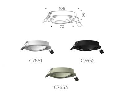 Корпус светильника встраиваемый поворотный для насадок D70mm C7652 SBK черный песок D106*H25mm MR16 GU5.3