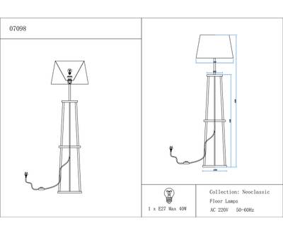 07098,01 Торшер Аликанте белый d45 h155 E27 1*40W