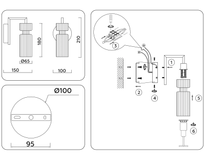 Светильник настенный LH56119 BK/BS/CL черный/латунь/прозрачный E14 max 40W 150*100*210