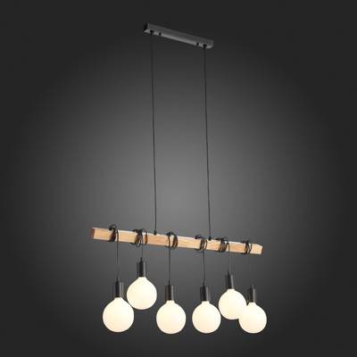 SL1142.403.06 Светильник подвесной Черный, Светлое дерево E27 6*60W